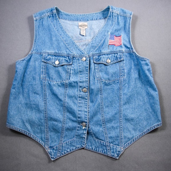 USA American Flag Embroidered Western Retro Biker Vest Women's XXL Pointed Hem - Picture 2 of 9